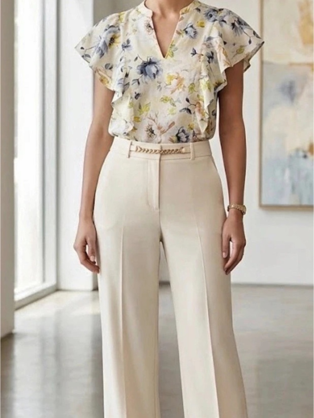 Marc New York Floral Cotton Blouse in White & Blue NWT